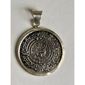 Solid 925 Sterling Silver Ancient Mayan Calendar Aztec Zodiac Wheel Pendant